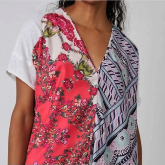 FREE PEOPLE PICK YOUR SCARF SPLIT TUNIC MAXI TEE  LARGE PINK COMBO - Picture 2 of 10